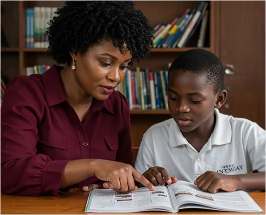 Tutor guiding a student